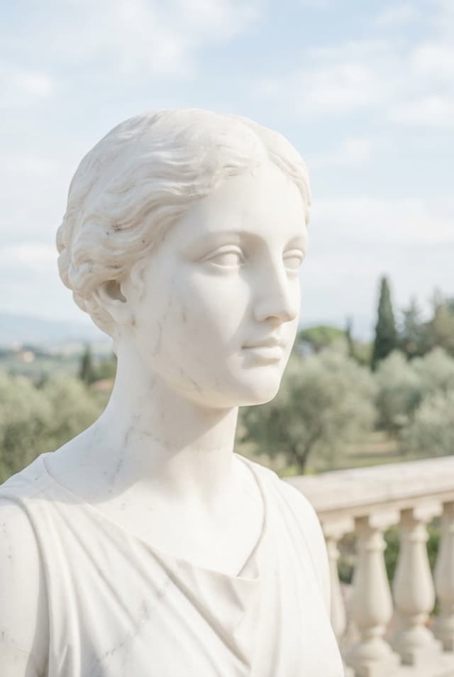 Marble pose card showing a close-up selfie with the subject looking to the side